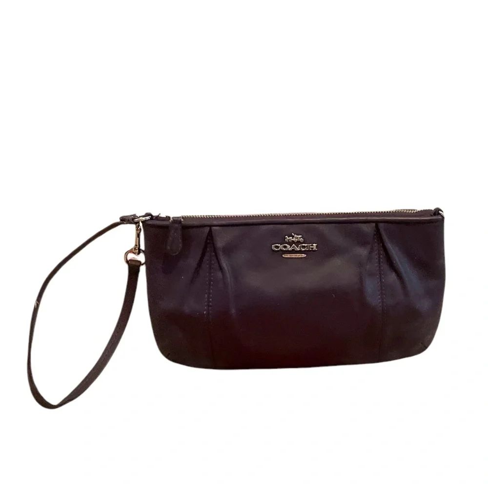 Coach Purple Grosgrain Leather Clutch Gold-Tone Hardware Wrist Strap